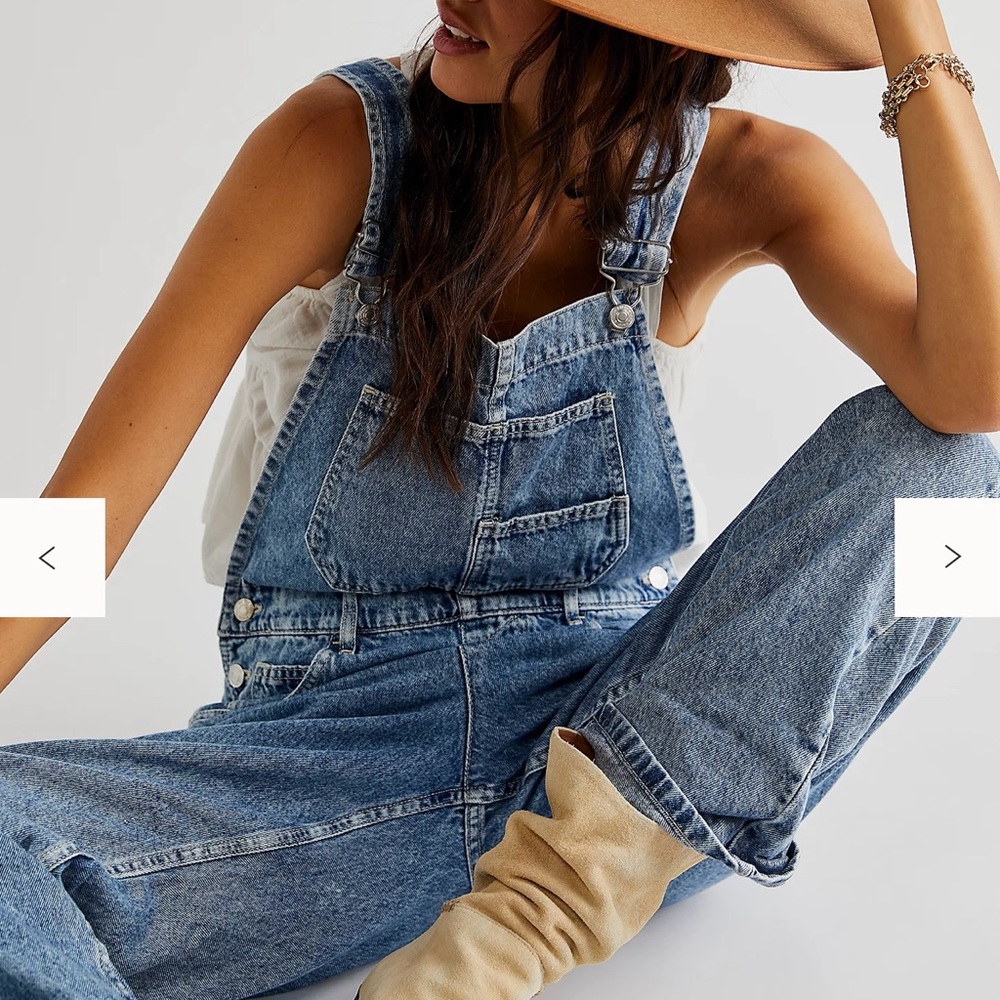 Free People Blue Denim Overalls